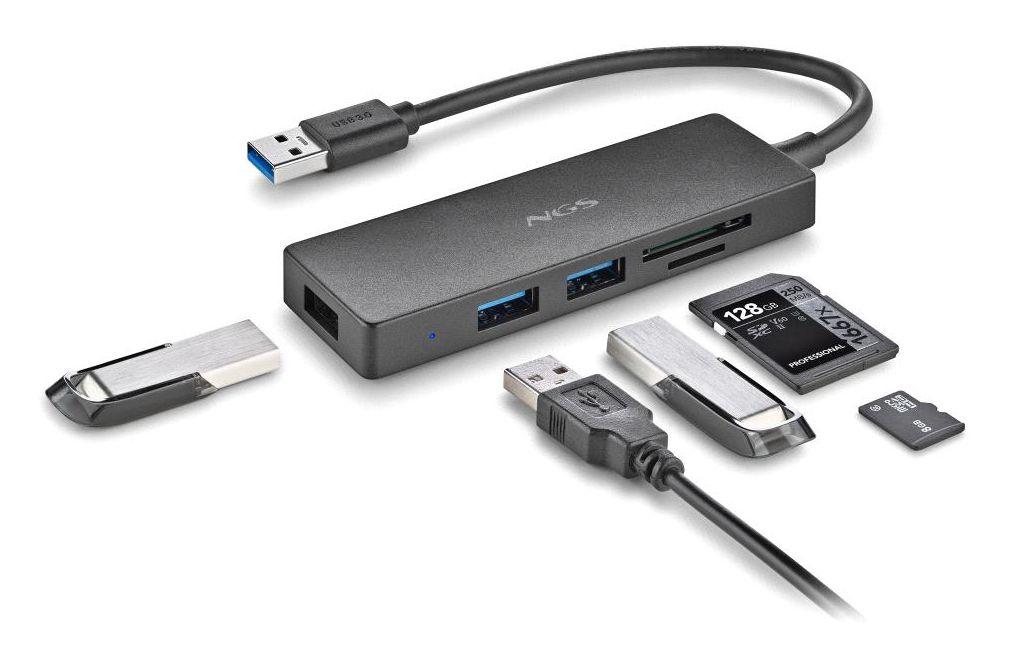 Hub USB NGS IHUB Reader (0,19 m - USB 3.2 Gen 1 Type-A - Preto), miniatura 3