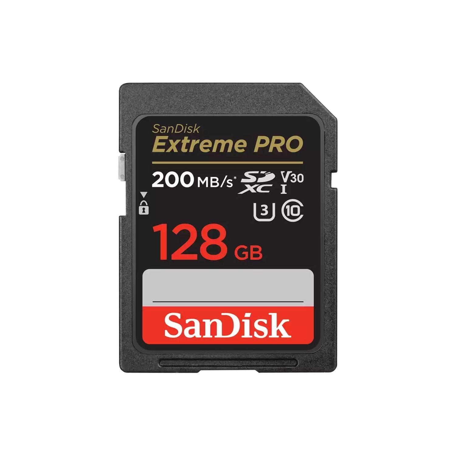 Cartão de Memória SANDISK Extreme PRO (128GB - Classe 10 - Até 200 MB/s - Preto)