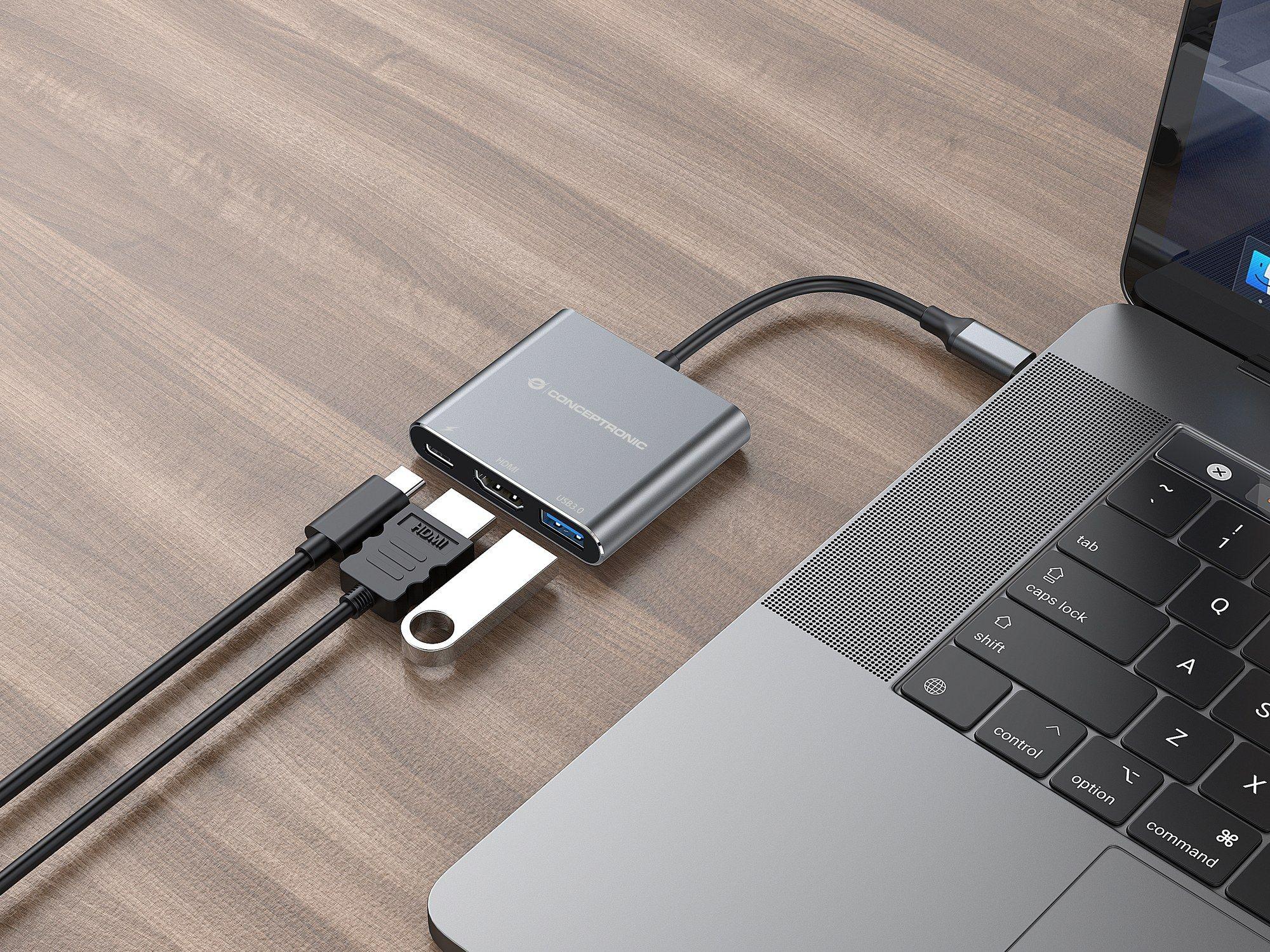Hub USB-C Multiporta CONCEPTRONIC DONN18G (0,25 m - Windows, macOS e ChromeOS - Cinzento), miniatura 3