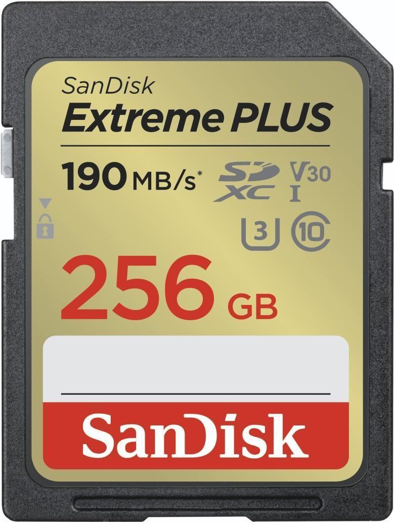 Cartão de Memória SANDISK Extreme PLUS SDSDXWV-256G-GNCIN (256GB - Classe 10 - 190 MB/s - Preto e Dourado)