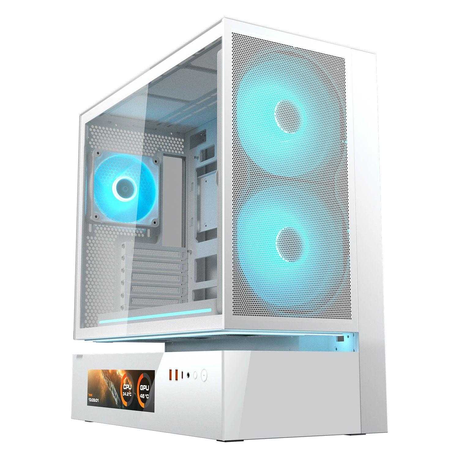 Caixa de Computador COUGAR CFV235 Mesh Vision CGR-2DA4W-MV (Midi Tower, Ecrã LCD 9,16" - Branco)