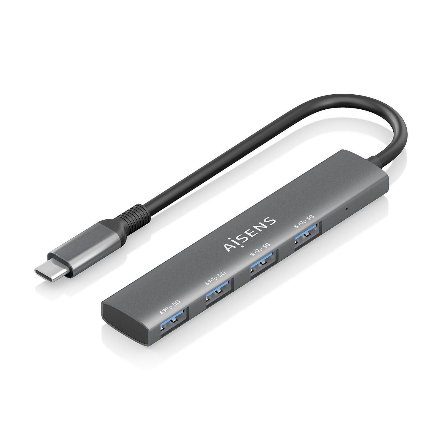 Hub USB-C AISENS A109-0943 (0,15 m - 4x USB 3.2 Gen 1 - Cinzento), imagem 1