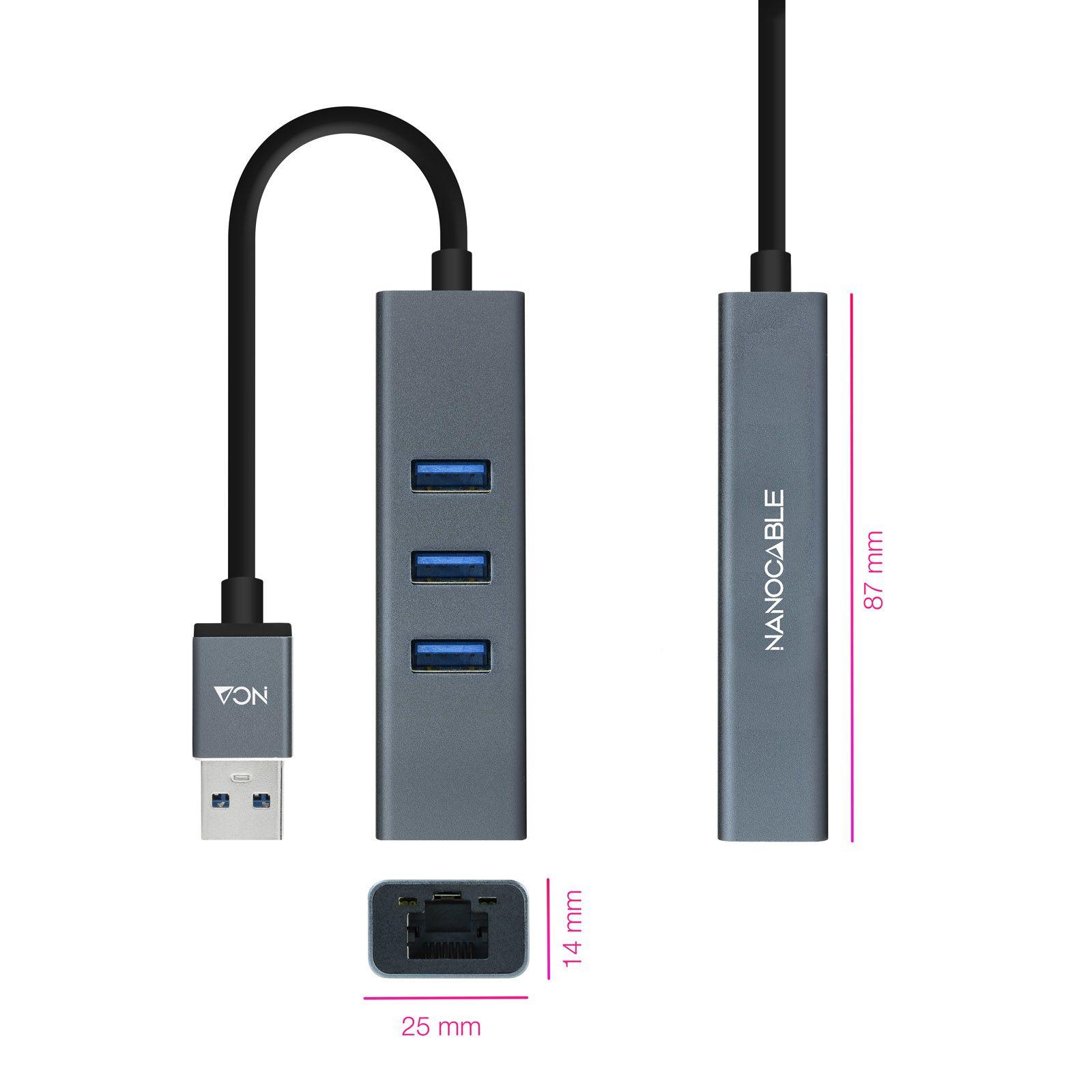 Hub USB NANOCABLE 10.03.0407 (0,15 m - Cinzento) — miniatura 2