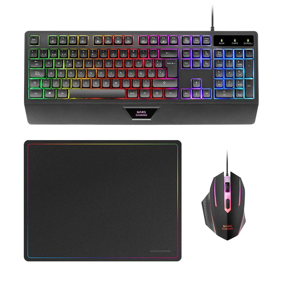 Conjunto de Teclado, Rato e Tapete MARS GAMING MCP124 (Francês - Interruptor de membrana - Tamanho completo - Preto)