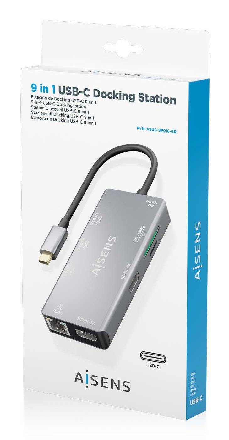 Dock USB-C AISENS ASUC-9P018-GR (0,15 m - Cinzento), miniatura 7