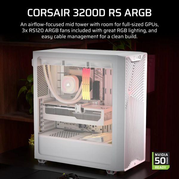 Caixa PC CORSAIR 3200D RS ARGB Performance (ATX, Mini-ATX, micro ATX - Midi Tower - Aço, vidro temperado - Branco) — miniatura 2