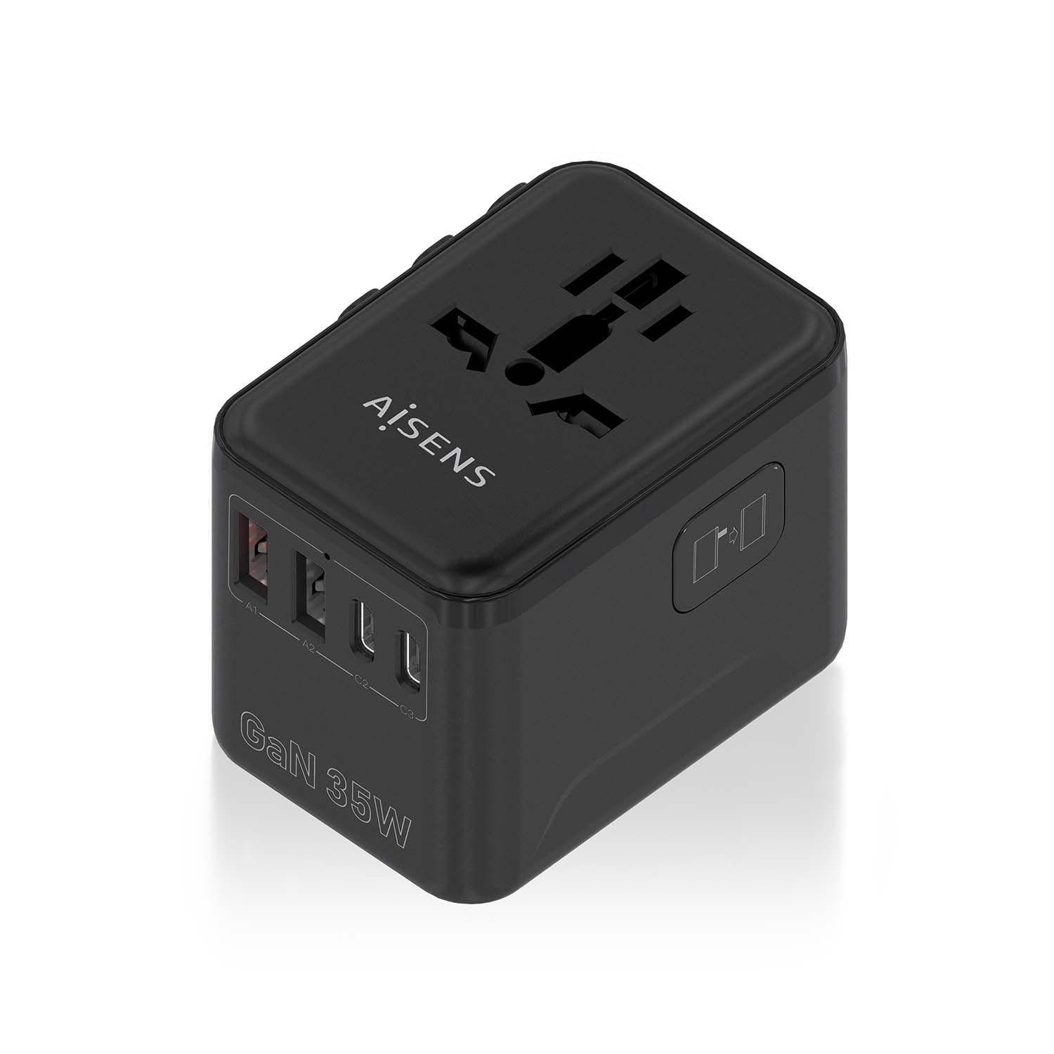 Adaptador de Viagem Universal AISENS ASPS-2A3C09-BK (2500 W - 35 W - Preto)