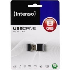 Pen USB INTENSO Micro Line (Com tampa - USB-A - USB 2.0 - Preto/Prateado)