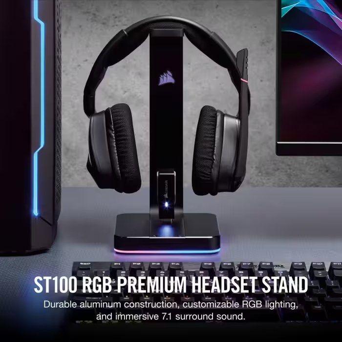 Suporte para Auscultadores CORSAIR ST100 RGB Premium (USB Type-A - Preto), miniatura 2