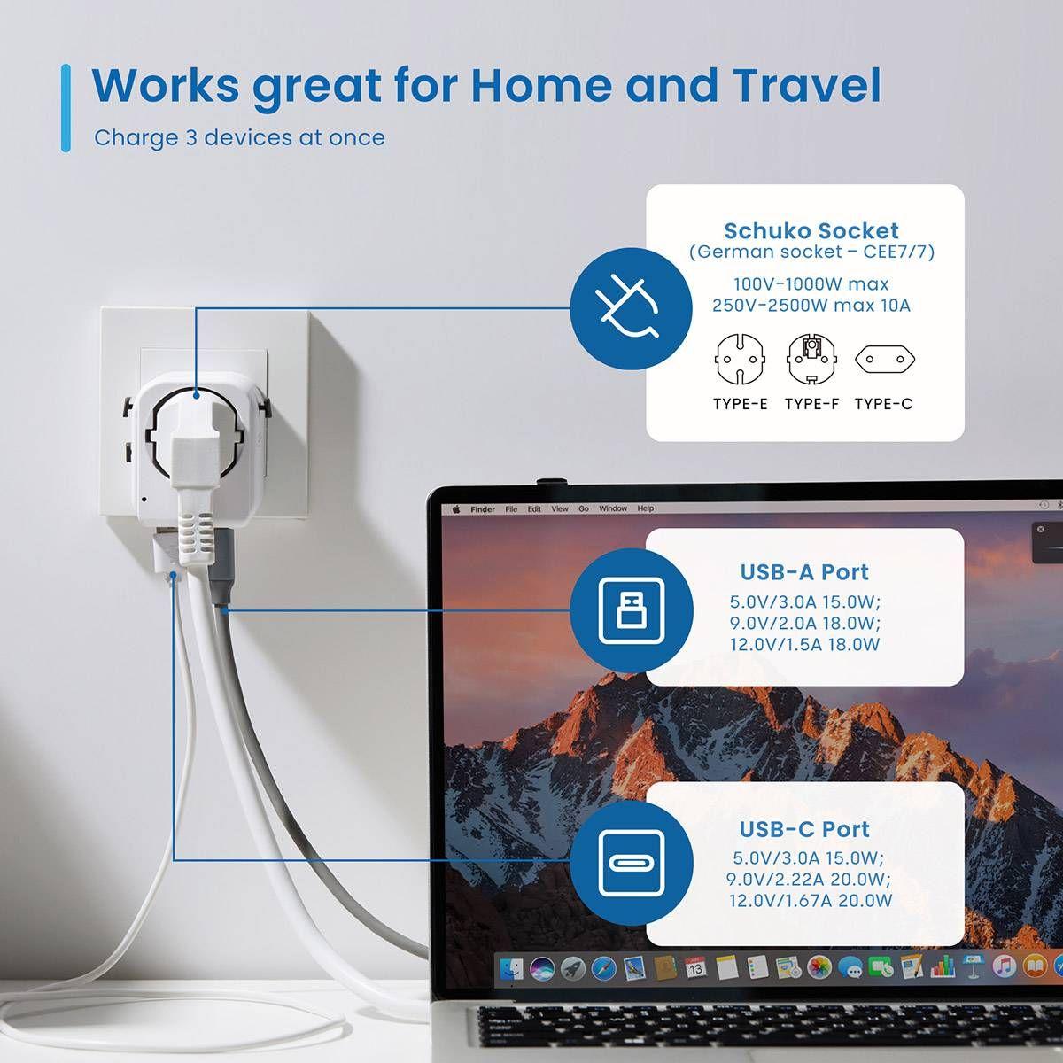 Adaptador de Viagem Universal EWENT EW1472 (15 W - Branco), miniatura 4