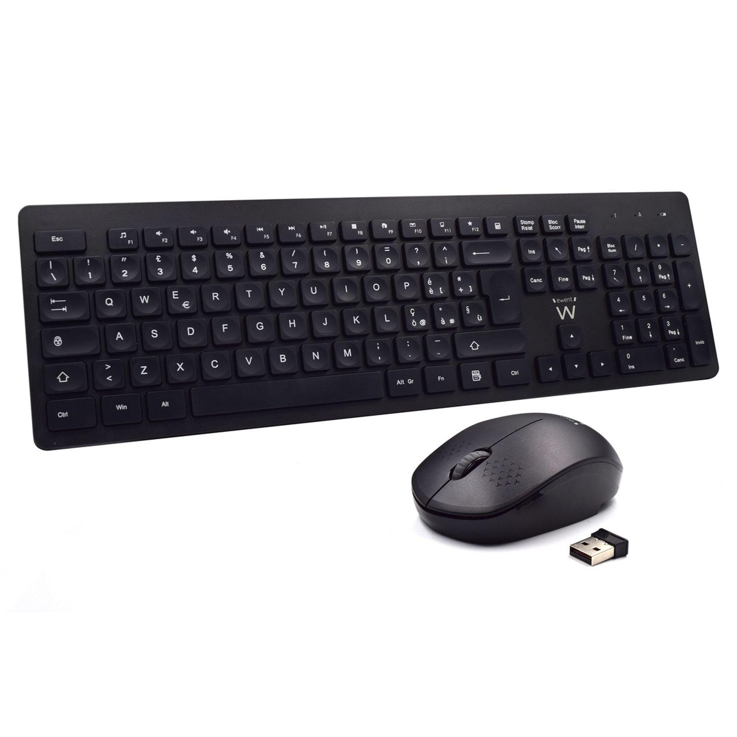 Teclado e Rato EWENT EW3255 (Italiano - Tamanho completo - Preto)