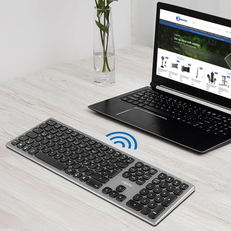 Teclado LOGILINK ID0213 (Alemão - Tamanho completo - RF Wireless + Bluetooth - Cinzento) — miniatura 7