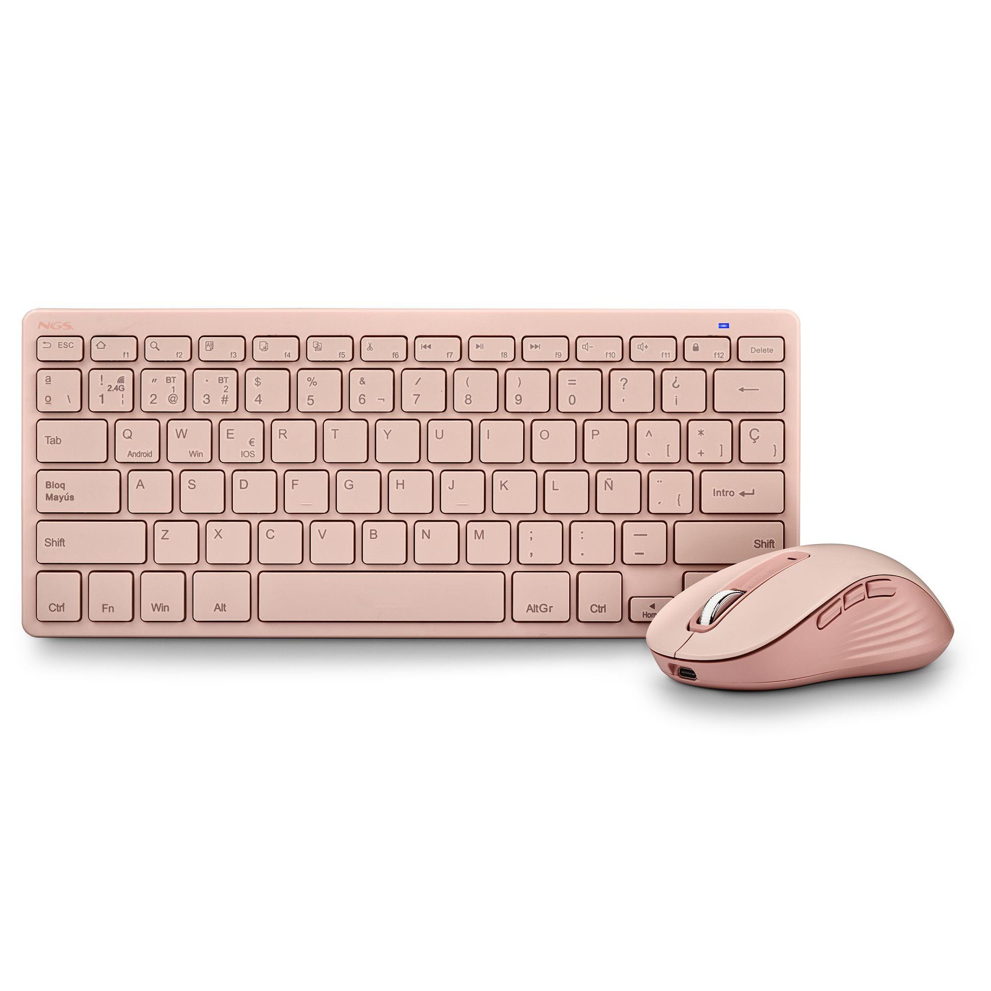 Conjunto Teclado e Rato NGS FANTASYKITPINK (Espanhol - Mini - RF Wireless + Bluetooth - Rosa), miniatura 2