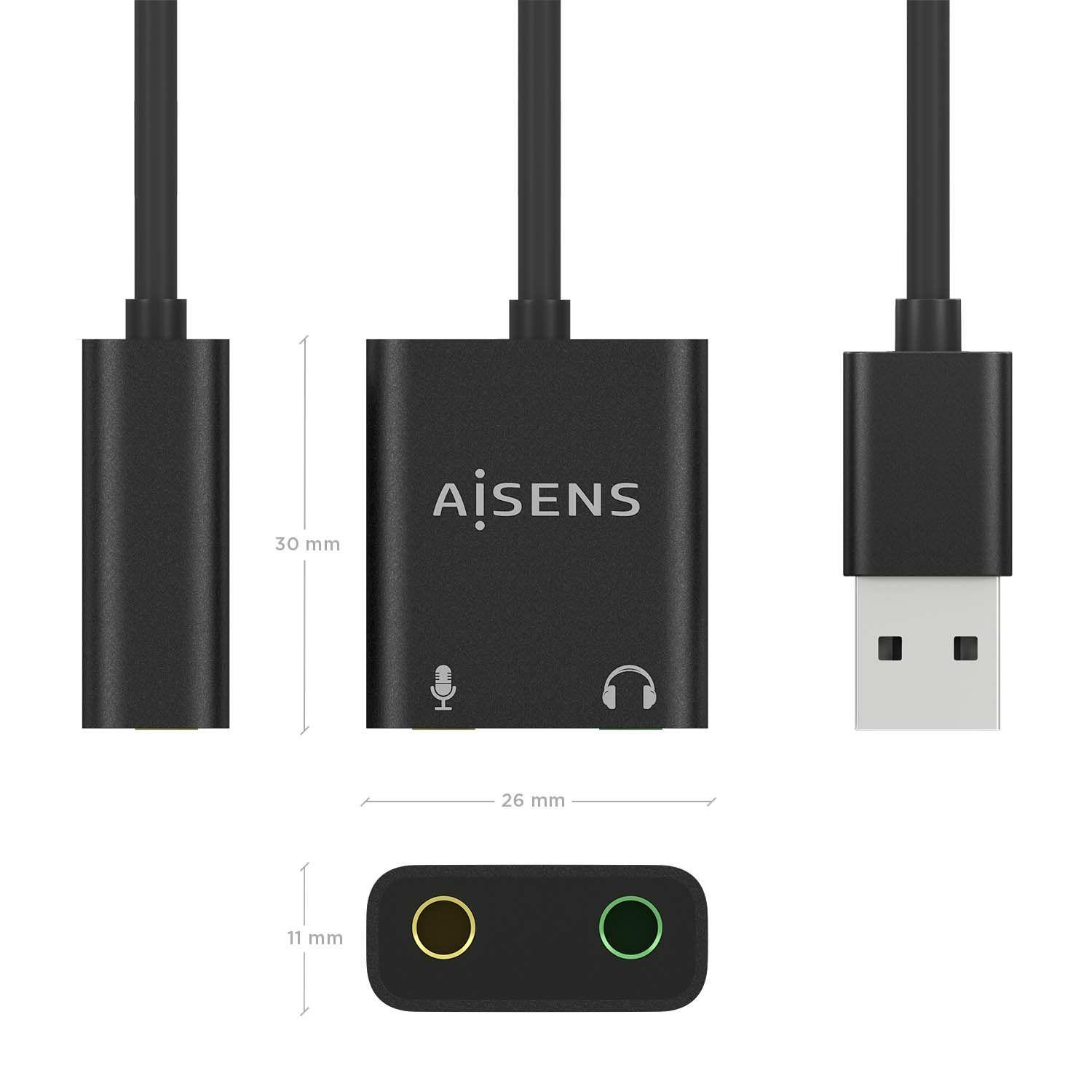 Adaptador de Áudio USB AISENS A106-0769 (0,1 m - 2x 3.5 mm - USB-A - Preto), miniatura 3