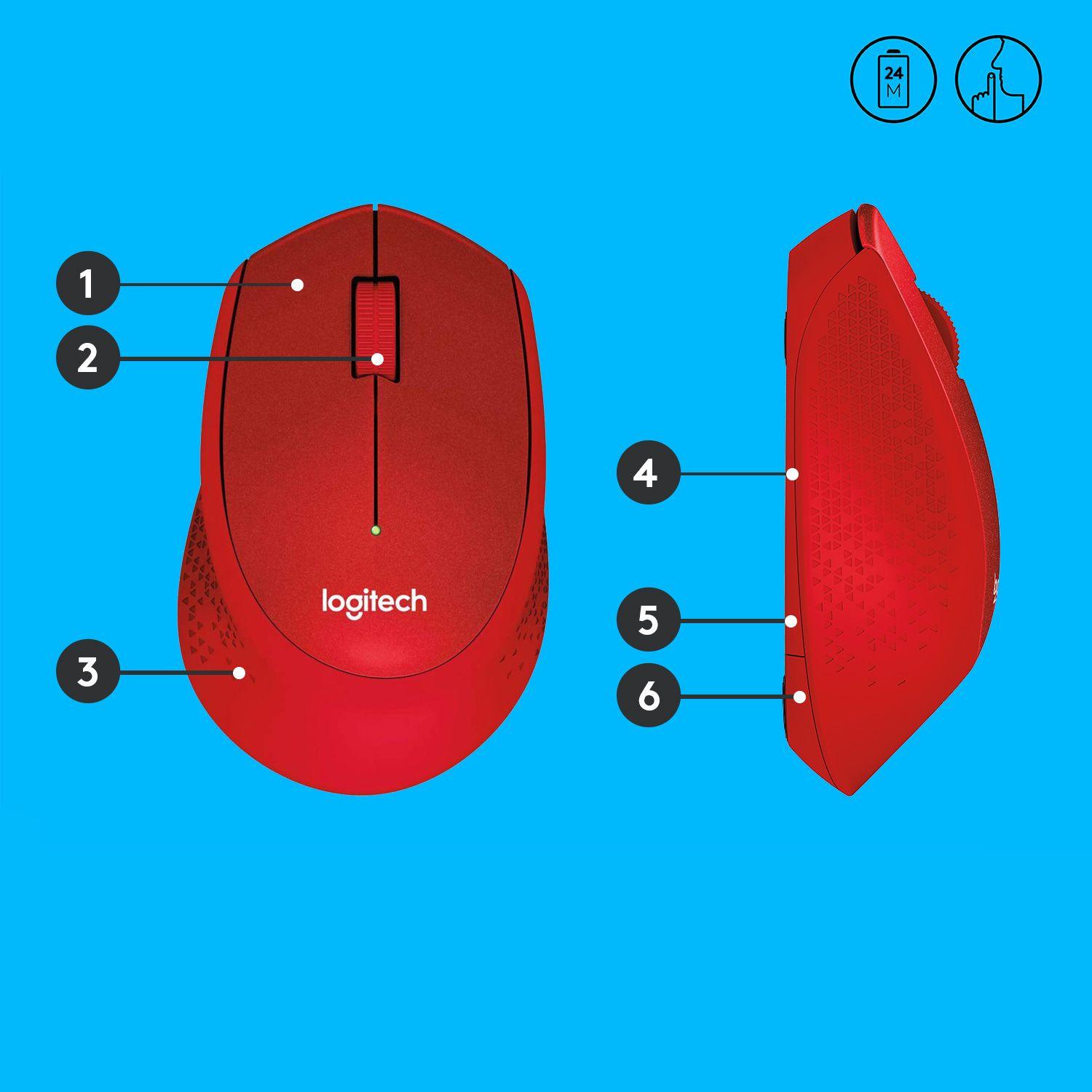 Rato LOGITECH M330 Silent Plus (Mão direita - 1000 DPI - Mecânico - Vermelho)