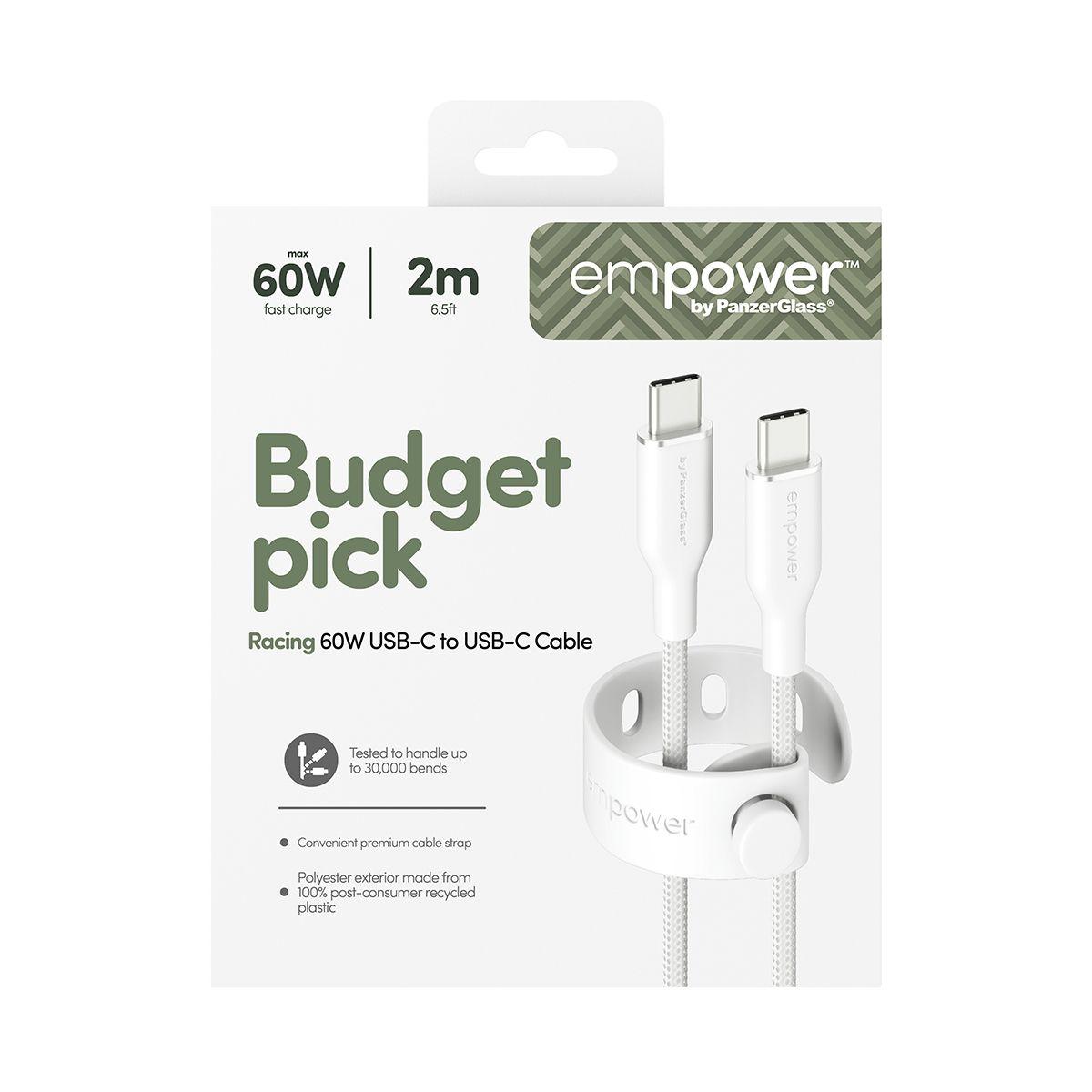 Cabo USB-C para USB-C PANZERGLASS empower™ Racing 60W (2 m - Branco) — miniatura 3