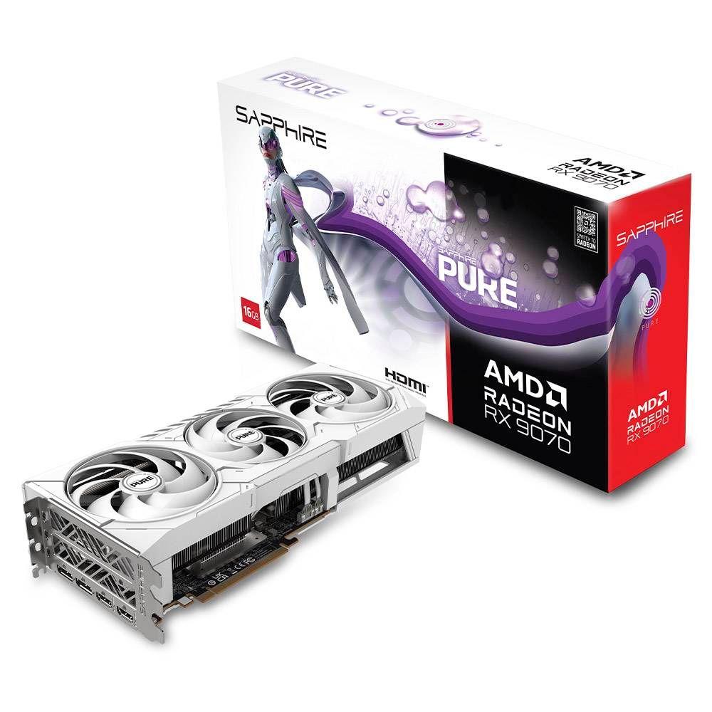 Placa Gráfica SAPPHIRE Radeon RX 9070 PURE OC (AMD Radeon RX 9070 - 20 Gbit/s - 16 GB - Branco)
