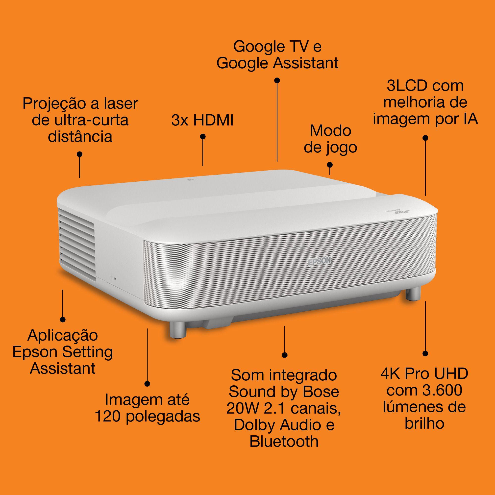 Projetor EPSON Lifestudio Grand EH-LS670W (UHD 4K - Google TV - 3600 ANSI lumens - Branco), miniatura 4