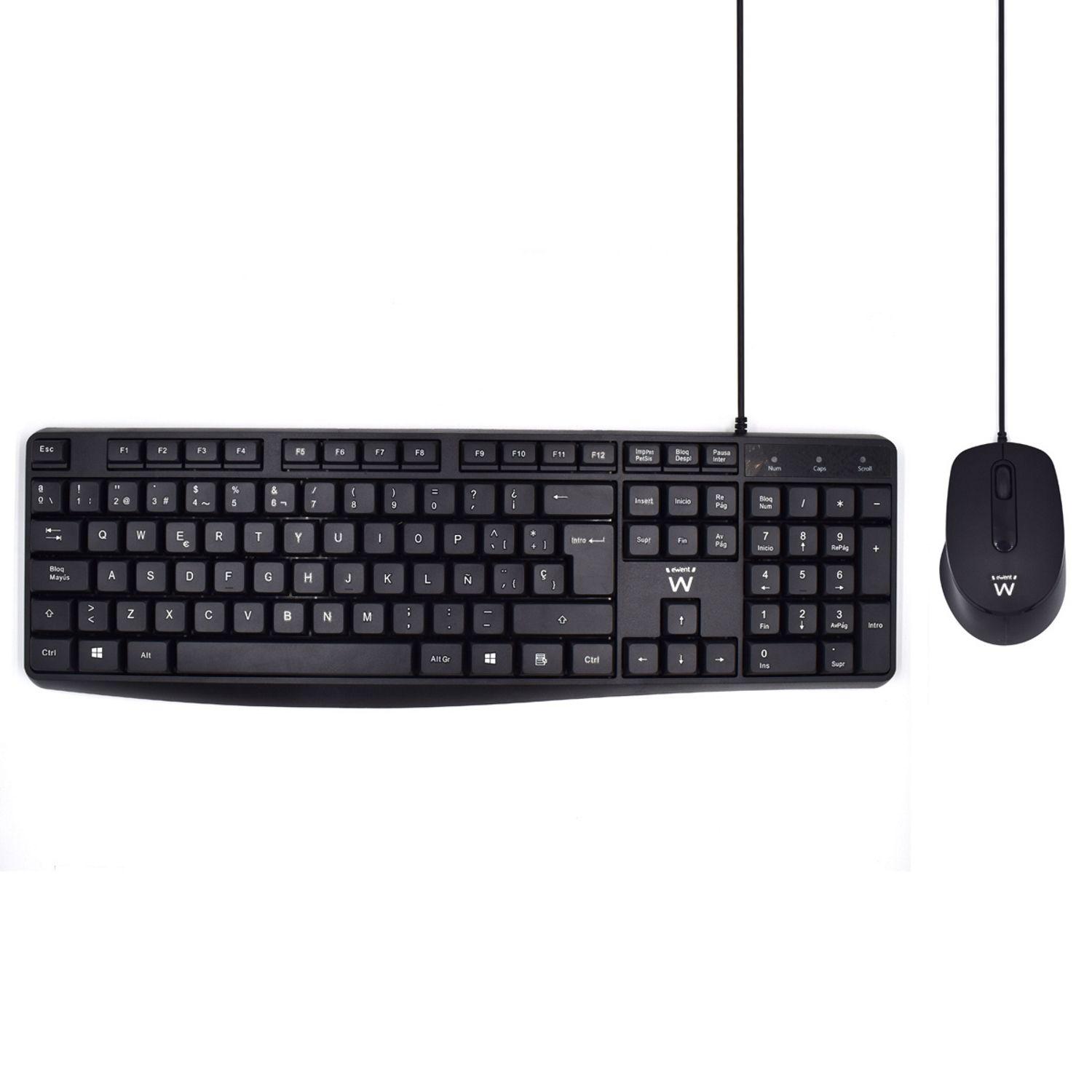 Conjunto Teclado e Rato EWENT EW3006 (Espanhol - Interruptor de membrana - Tamanho completo - Preto)