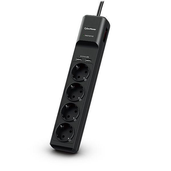 Bloco de Tomadas com Proteção contra Sobretensões CYBERPOWER P0420SUD0-DE (Tipo F - Preto)
