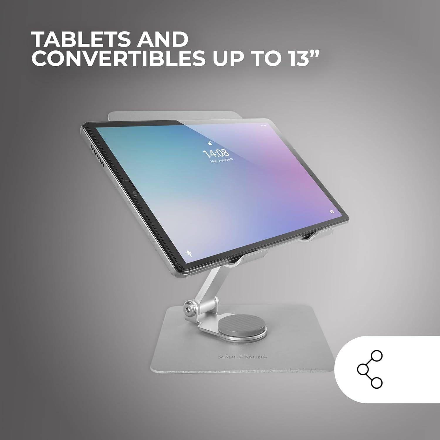 Suporte para Tablets e Convertíveis MARS GAMING MA-RST (Até 13" - Rotação 360° - Prateado) — miniatura 2