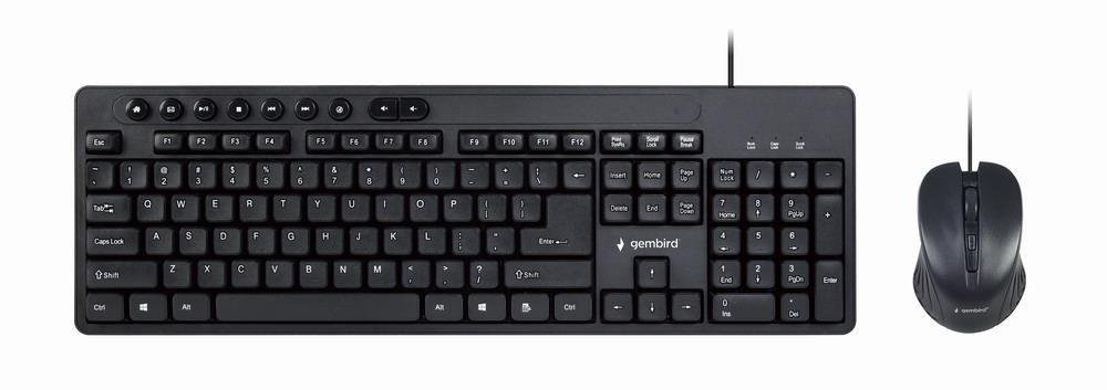 Teclado e Rato GEMBIRD KBS-UM-04 (US - Com fios - Universal - Preto)