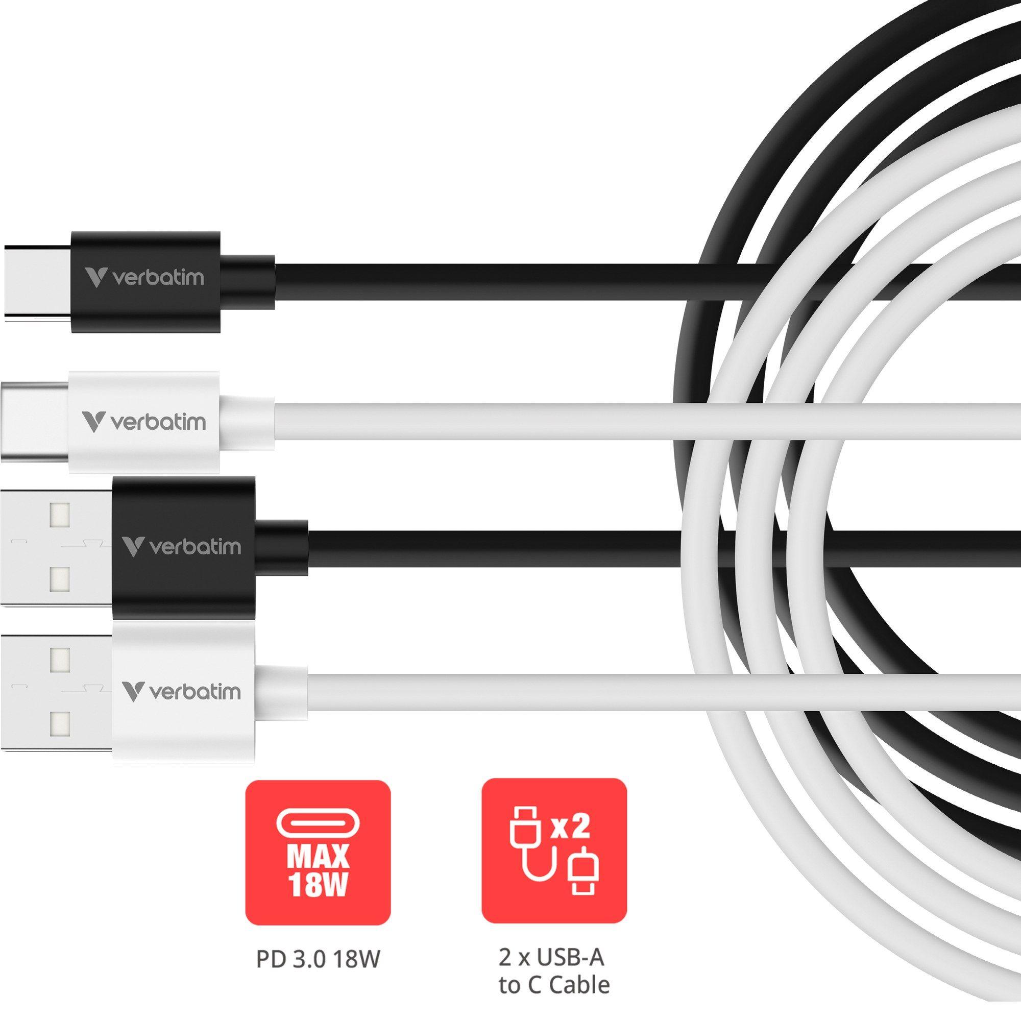 Cabo USB VERBATIM 32393 (1 m - USB-A macho, direito - USB-C macho, direito - Preto e Branco), miniatura 3