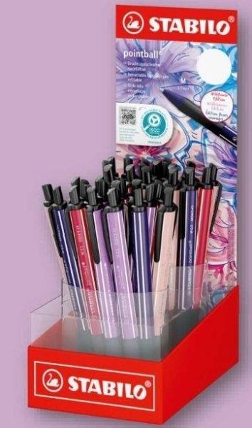 Expositor de Esferográficas STABILO Pointball Naturecolors Wildflower (38 unidades - Traço 0,5 mm - Cores sortidas)