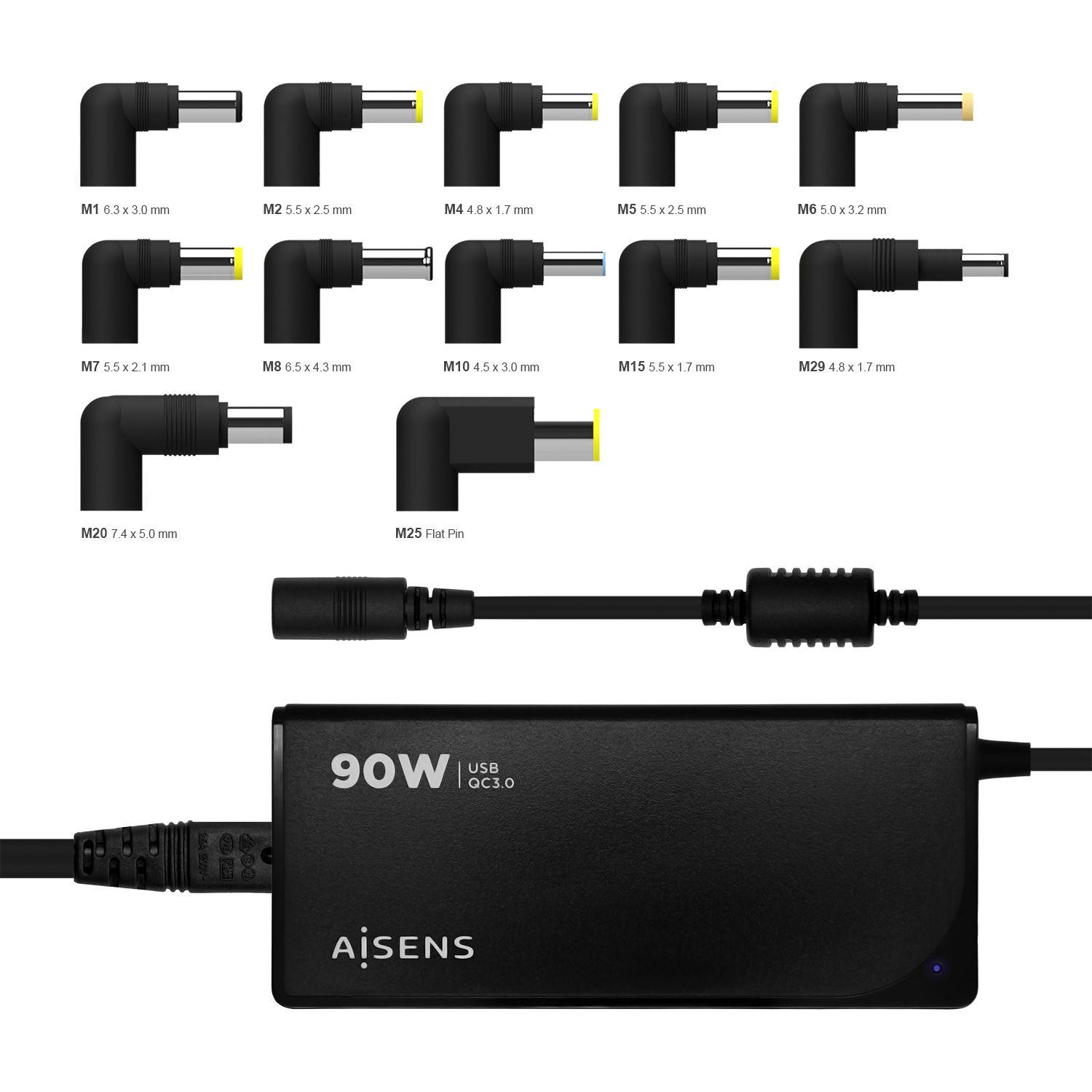 Carregador de Portátil Universal AISENS ASLC-90WAUTO-BK (90 W - 5 A - 15-20 V - Preto), miniatura 5