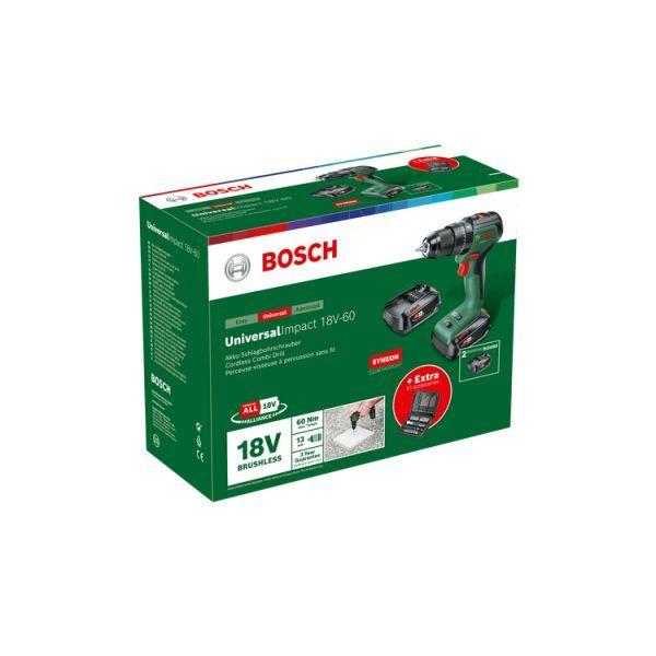 Berbequim-aparafusador com percussão BOSCH UniversalImpact 18V-60 (18 V - Bateria - Verde e preto) — miniatura 3