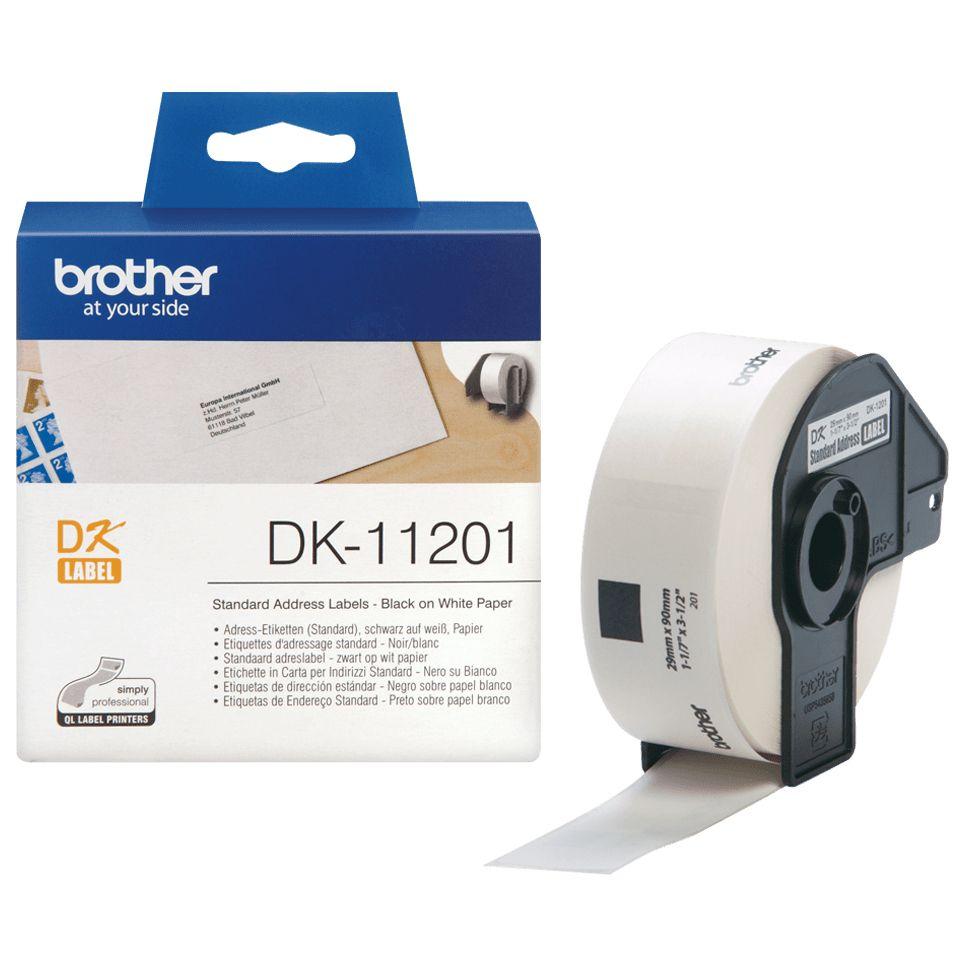 Etiquetas Pré-cortadas BROTHER DK-11201 (400 unidades - Preto sobre Branco)