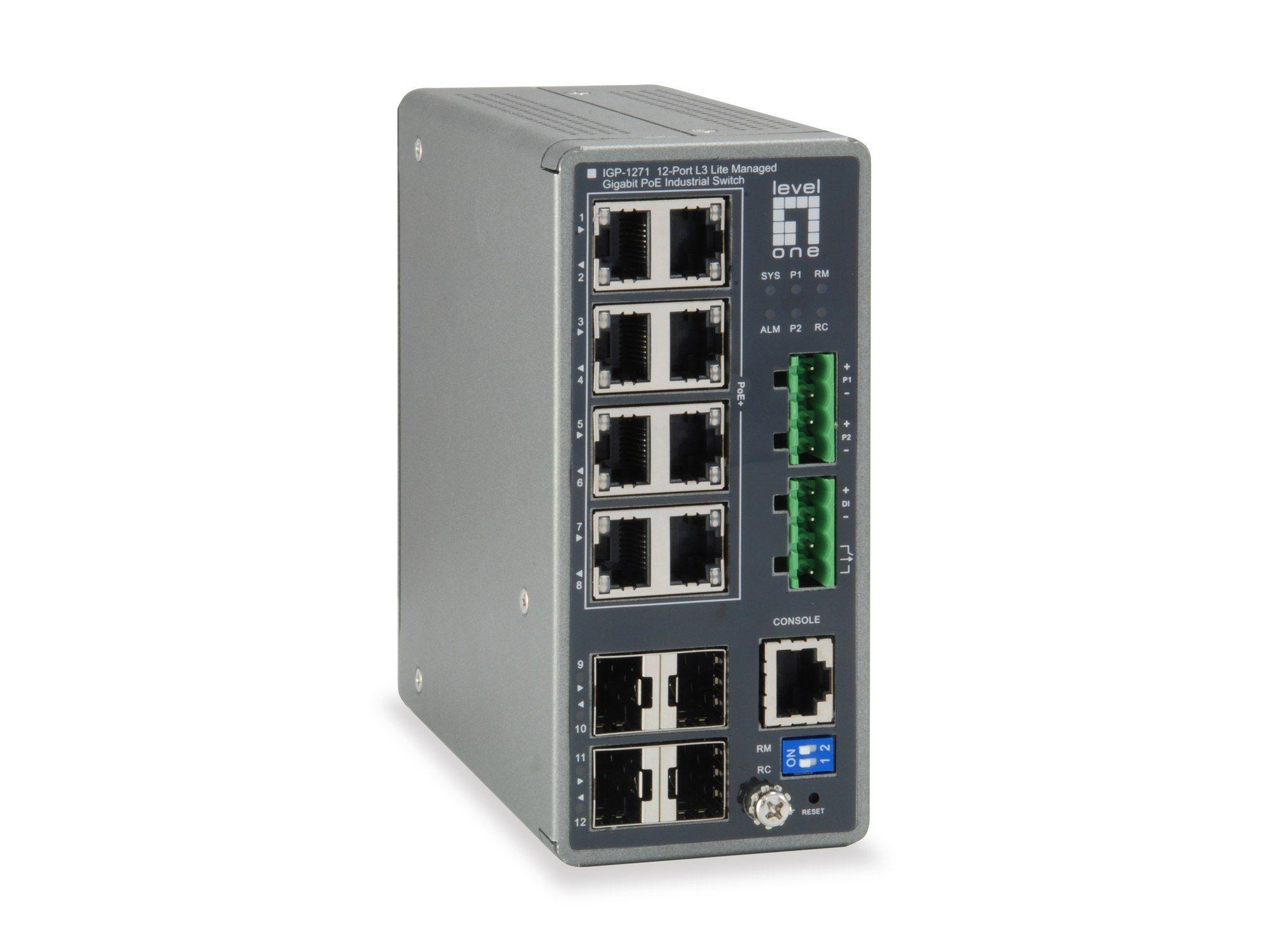 Switch Gerido Industrial LEVELONE IGP-1271 (Gigabit Ethernet - 100BASE-TX, 1000BASE-T - 0,5 MB - Cinzento)