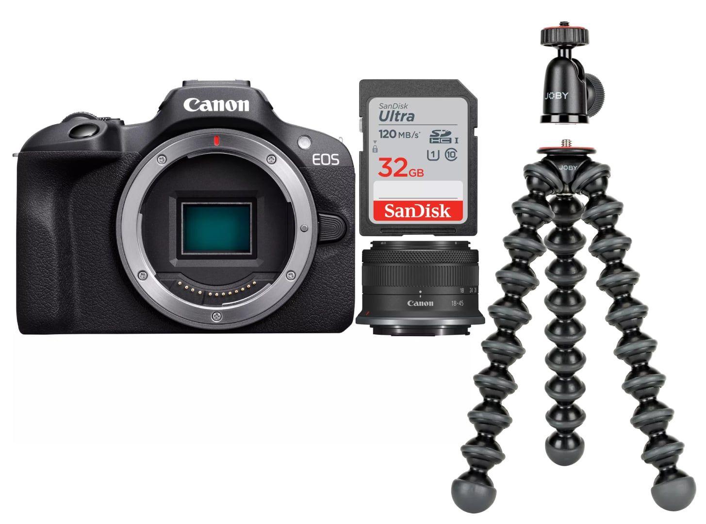Máquina Fotográfica Mirrorless CANON EOS R100 (RF-S 18-45mm - Tripé - 32GB)