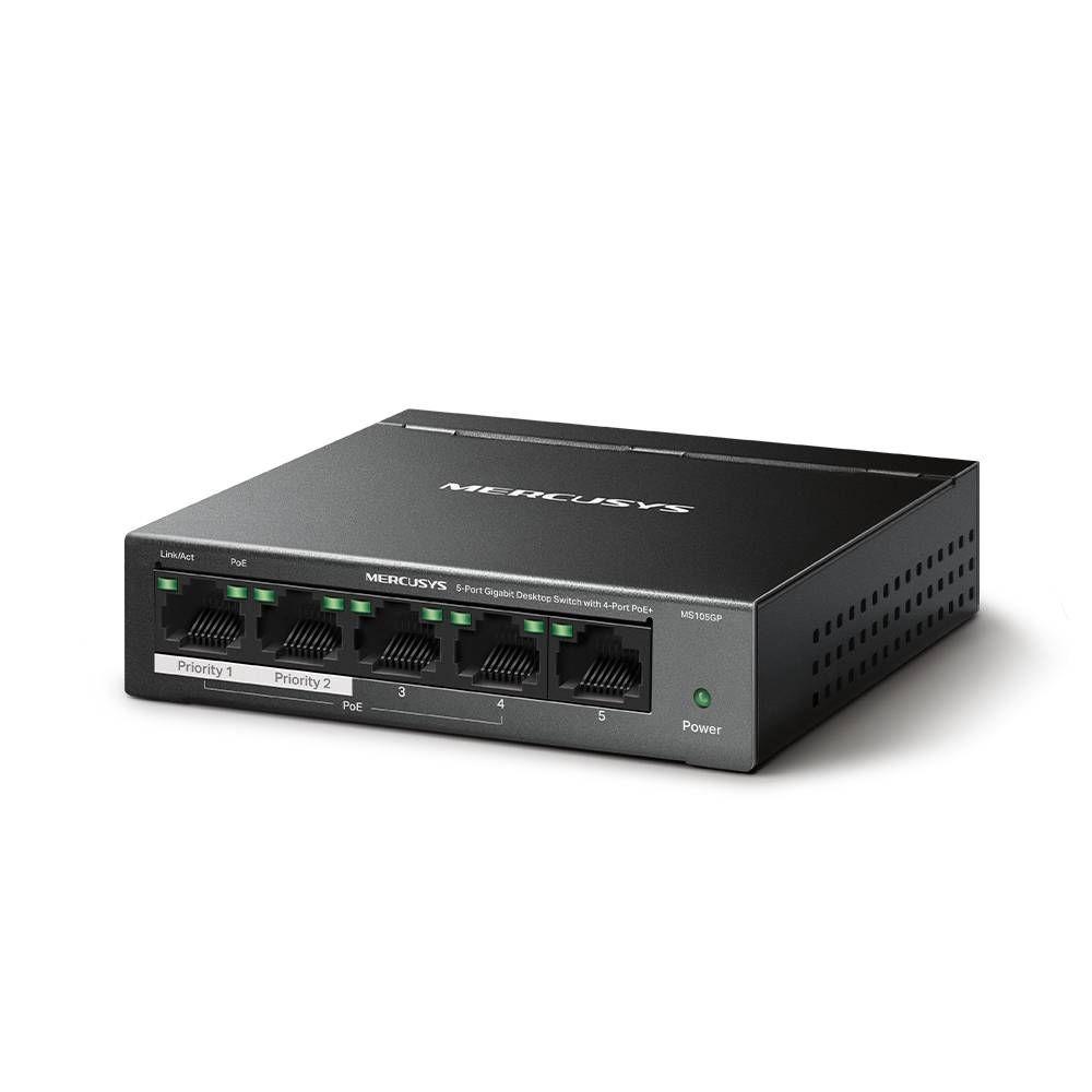 Switch de Rede MERCUSYS MS105GP (5x RJ45 - Gigabit Ethernet - 10 Gbit/s - Preto) — miniatura 2