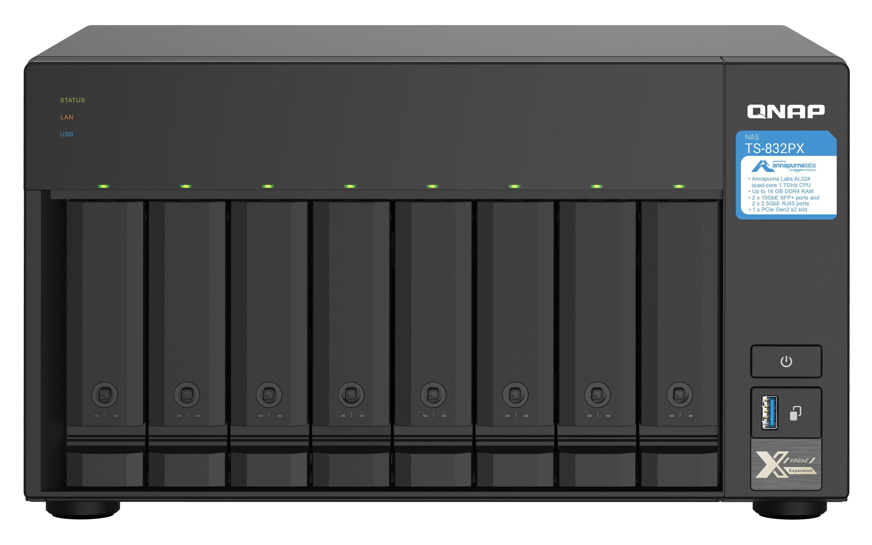 NAS QNAP TS-832PX-4G (Serial ATA III - 4 GB - 8 baias - Preto e Alumínio)