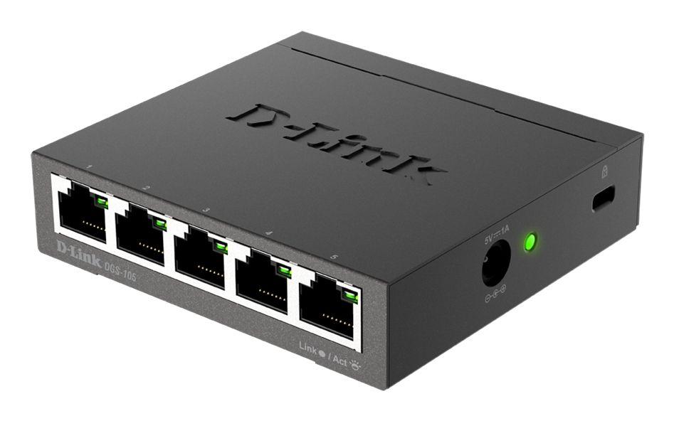 Switch D-LINK DGS-105/E (Gigabit Ethernet - 10/100/1000 Mbps - 0,128 MB - Preto) — miniatura 2