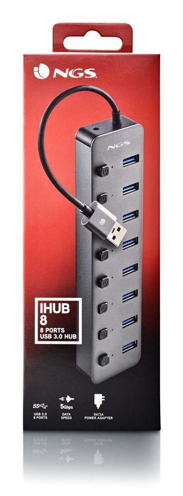 Hub USB NGS IHUB8 (0,18 m - USB 2.0 Type-A - Cinzento) — miniatura 4