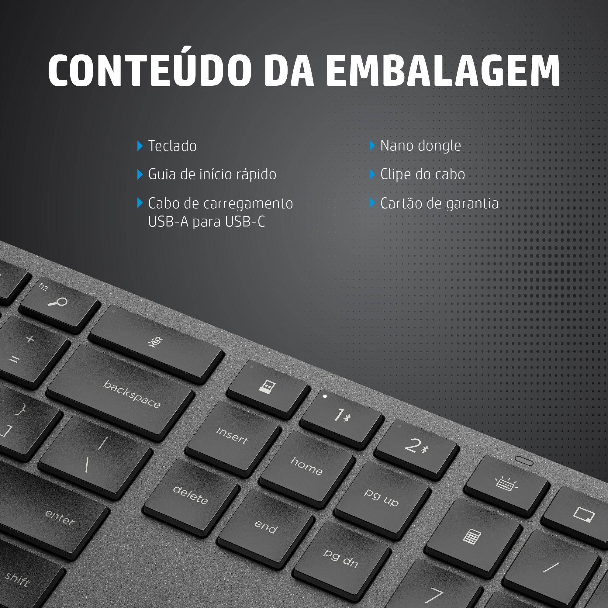 Teclado HP 975 (Teclas tesoura - Tamanho grande - RF Wireless + Bluetooth - Preto), miniatura 4