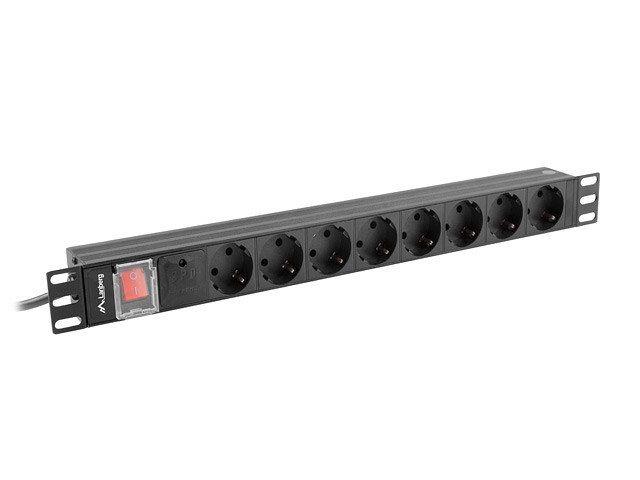Bloco de Tomadas para Bastidor LANBERG PDU-08F-0200-BK (19 polegadas - Tipo F - Preto)