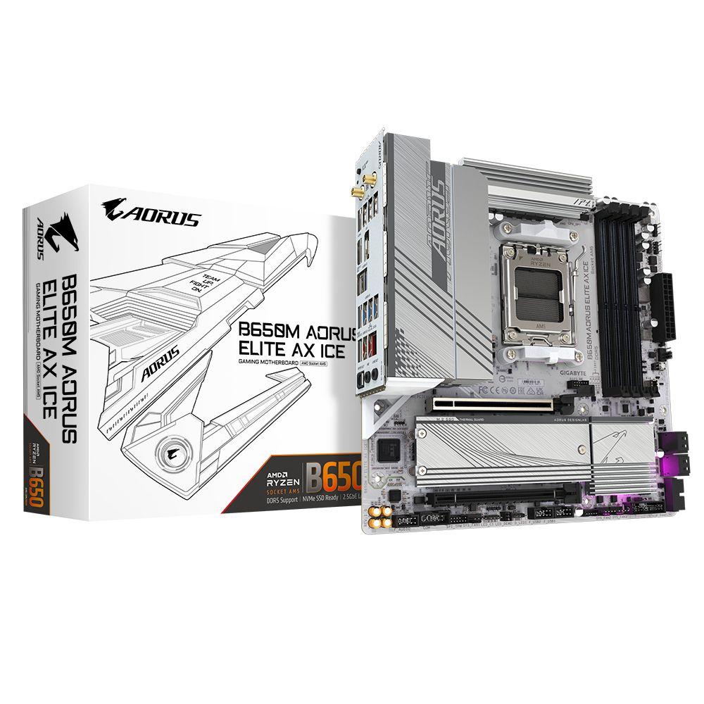 Motherboard GIGABYTE B650M AORUS ELITE AX ICE (AM5 - micro ATX - Duplo canal - Branco)