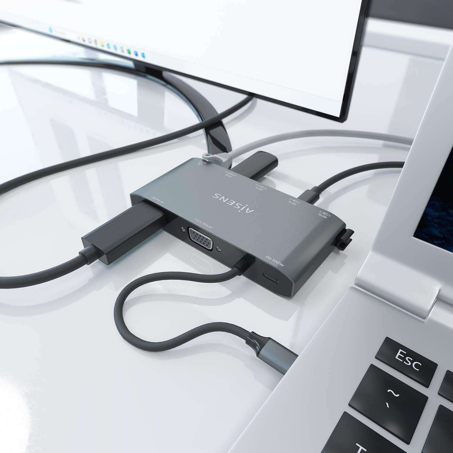 Hub USB-C AISENS ASUC-8P010-GR (0,2 m - Cinzento), miniatura 6