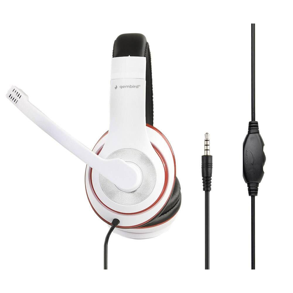 Headset Gaming GEMBIRD MHS-03-WTRDBK (Binaural - Com fios - Circum-aural - Branco com Aro Vermelho), miniatura 3
