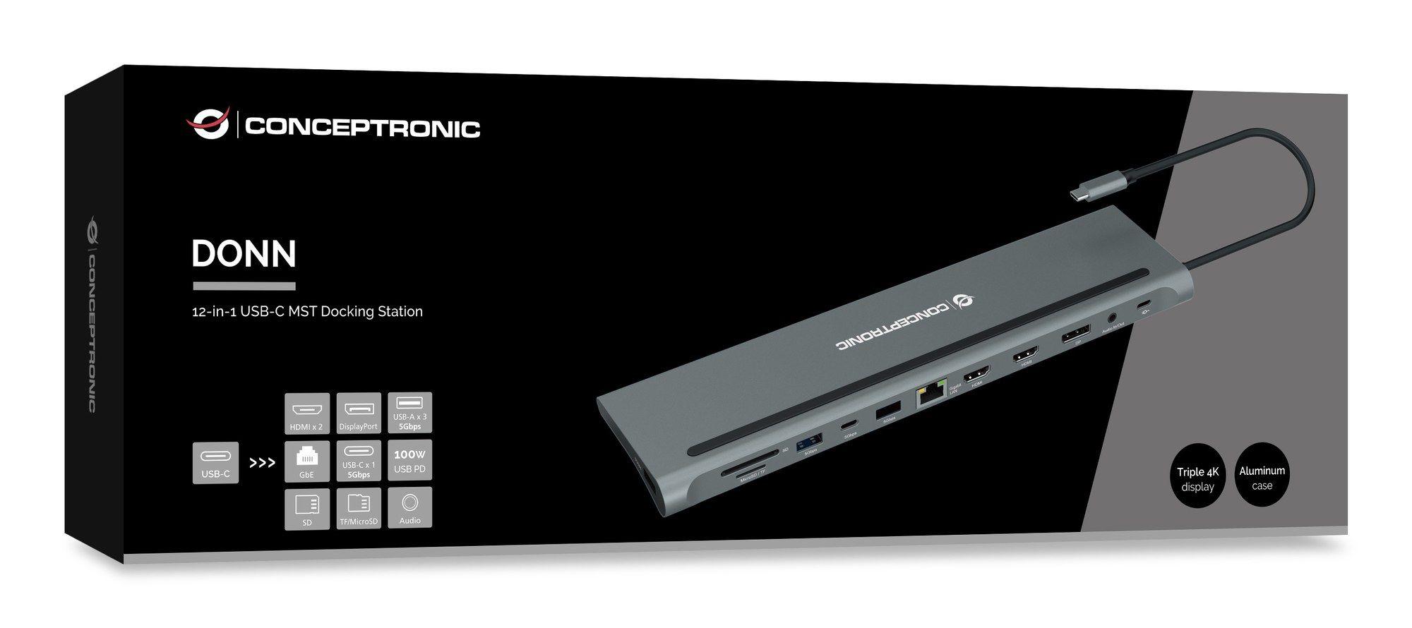 Estação de Ancoragem USB-C CONCEPTRONIC DONN17G (18 cm - Universal - Cinzento), miniatura 2