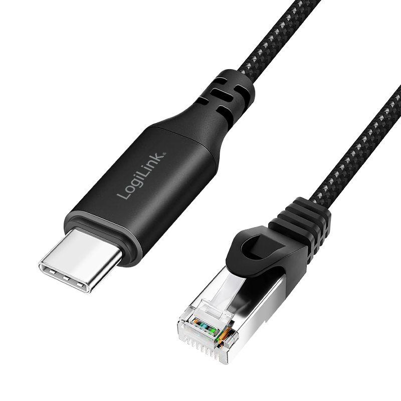 Cabo Adaptador de Rede LOGILINK CU0412 (2 m - Cat6 - USB-C - Preto)