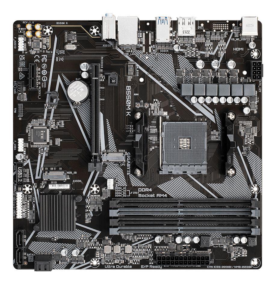 Motherboard GIGABYTE B550M K (AM4 - micro ATX - Canal dodeca - Castanho) — miniatura 4