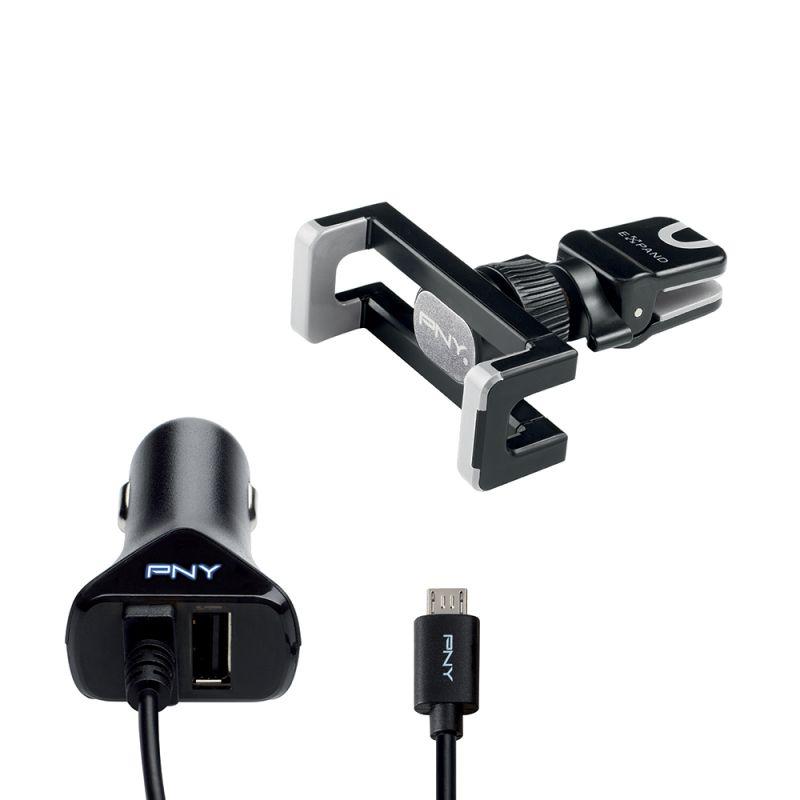 Kit de Acessórios para Automóvel PNY Road Kit (Suporte, Carregador Duplo e Cabo USB-C/Micro-USB)