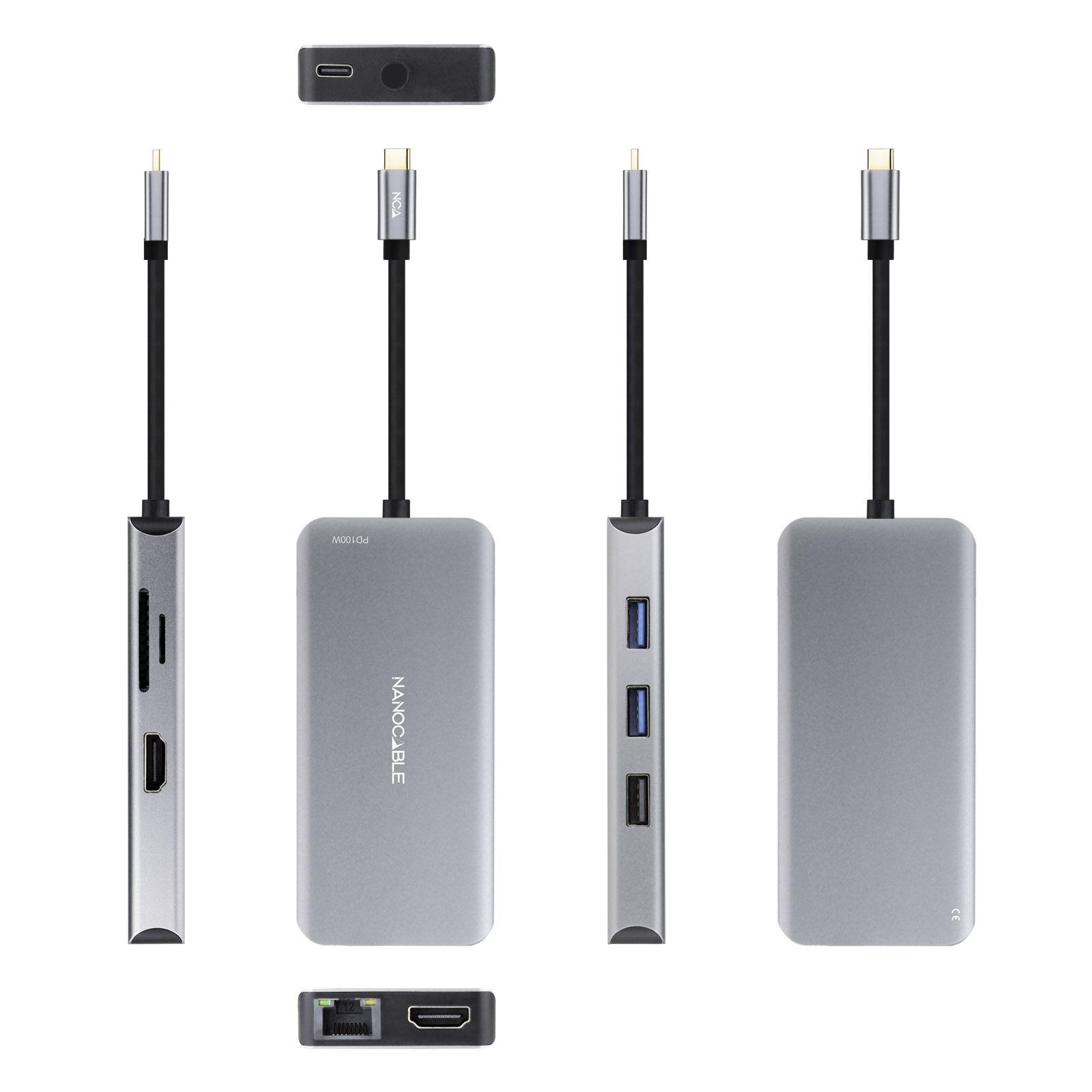 Hub USB-C NANOCABLE 10.16.1009 (0,15 m - Cinzento) — miniatura 2