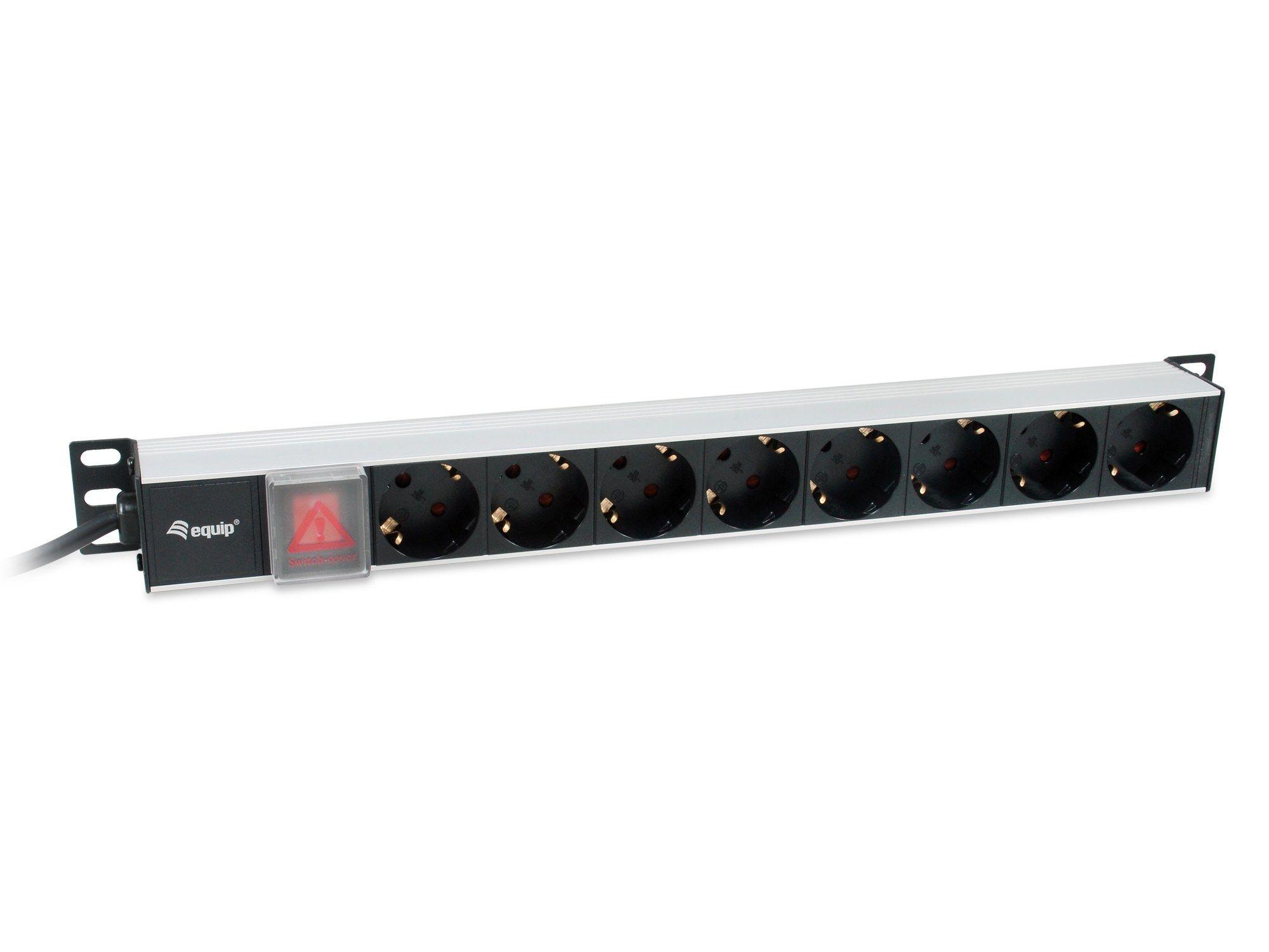 Régua de Tomadas para Bastidor EQUIP 333308 (19" - 1U - 8 Tomadas Schuko - Preto e Prateado)