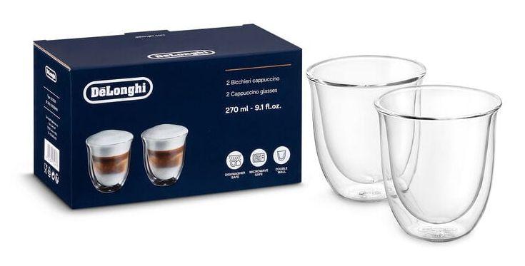 Conjunto de 2 Copos para Cappuccino DELONGHI 5513214601 (Vidro - Transparente)