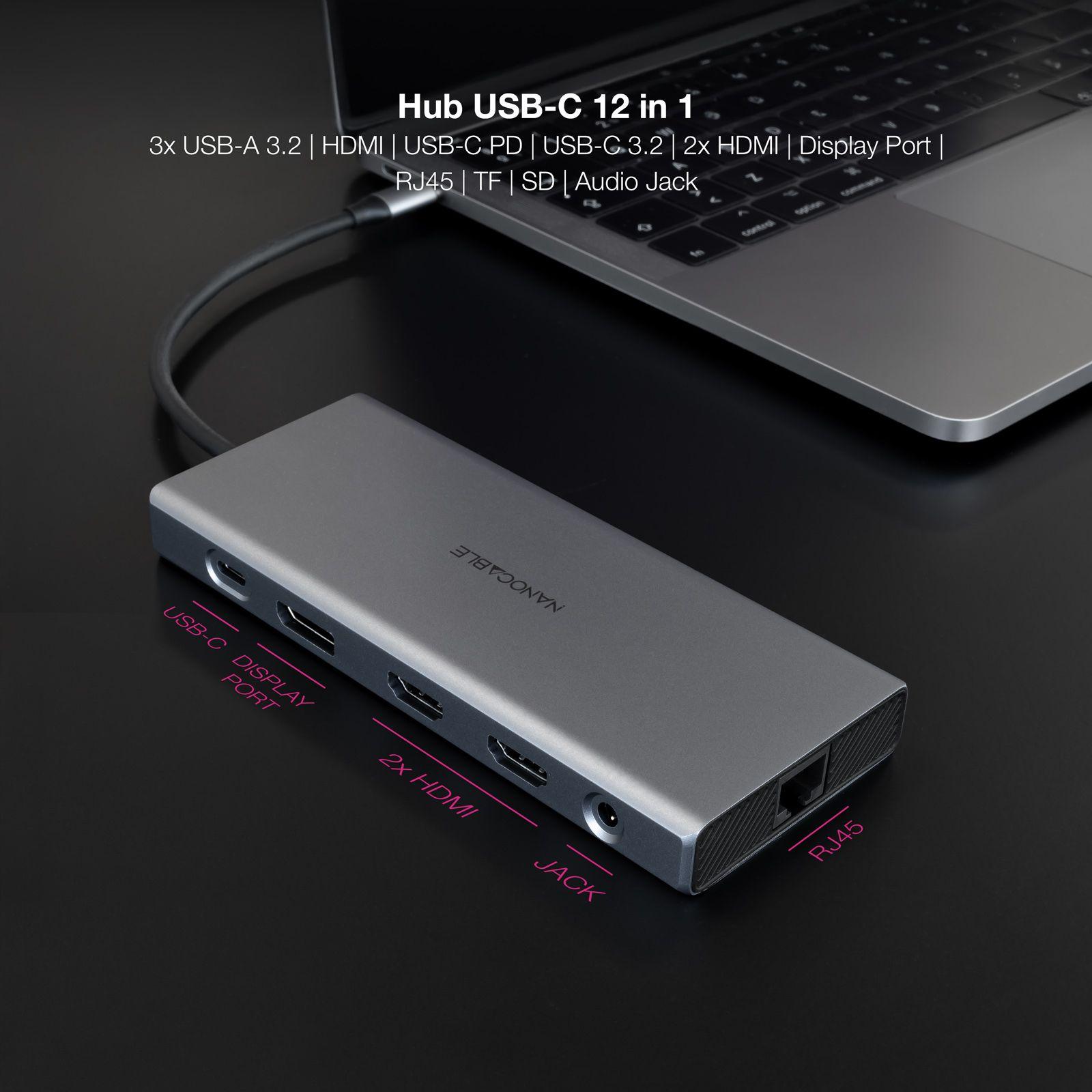 Hub USB-C NANOCABLE 10.16.4612 (0,18 m - Cinzento) — miniatura 3